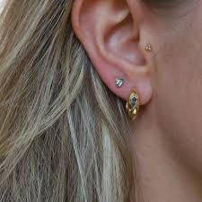 Gold Teal Sparkle Emblem Stud Earrings -14 K Gold Vermeil Cubic Zirconia Earring-Ania Haie