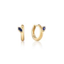 Gold Lapis Emblem Hoop Earrings -14 K Gold Vermeil Blue Huggie- Ania Haie