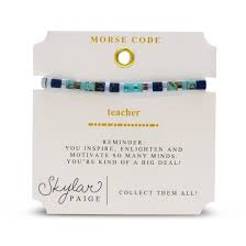 Teacher-Skylar Paige - Morse Code Tila Beaded Bracelet - Bohemian Blue