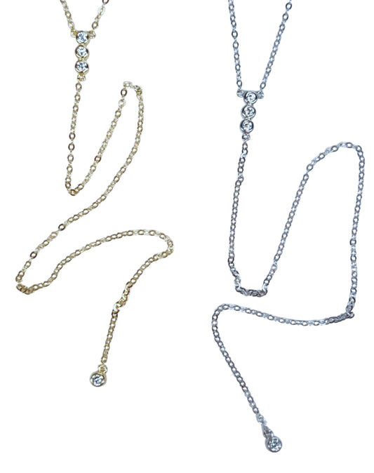 Long "Y" Sterling Silver Delicate CZ Necklace