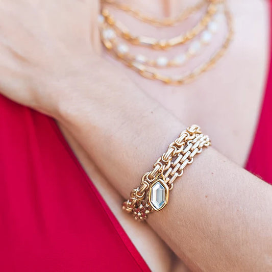 Matte Gold Bracelet with Marquis Crystal-Loni Paul