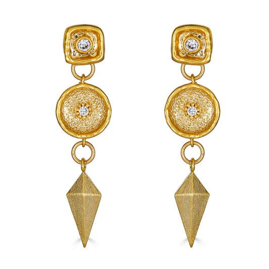 Matte Gold Shield Dangle Earrings-Loni Paul