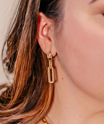 Gold Pave Chain Post Earrings-Loni Paul