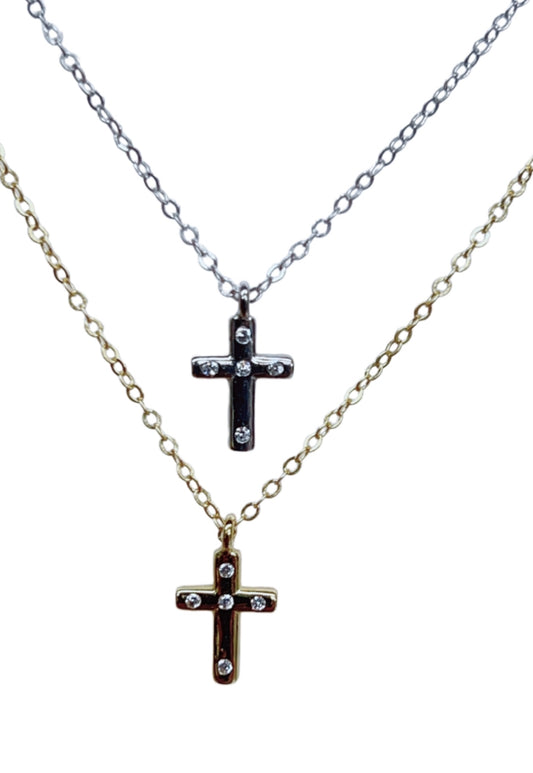 Small Embellished Stelring Silver Cross Necklace