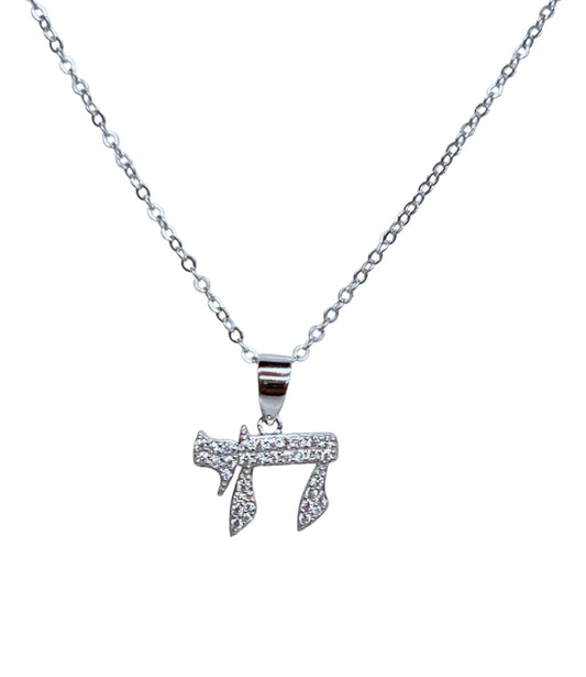 Chai Sterling Silver and CZ Necklace